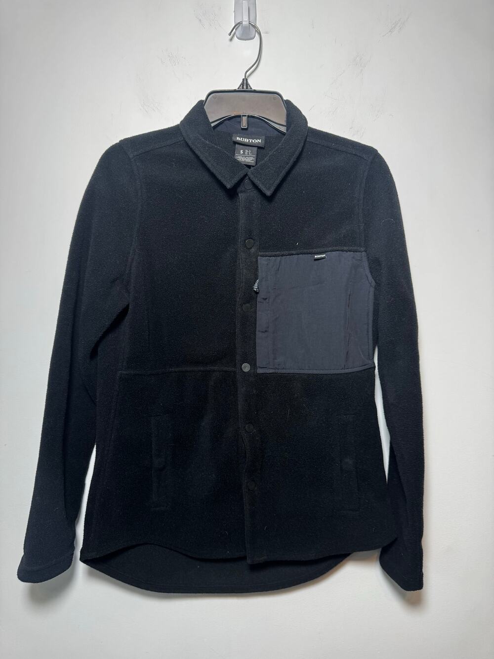 Burton Men’s Size Small Black Fleece Jacket Chest Pocket Full Zip Outdoor Warm